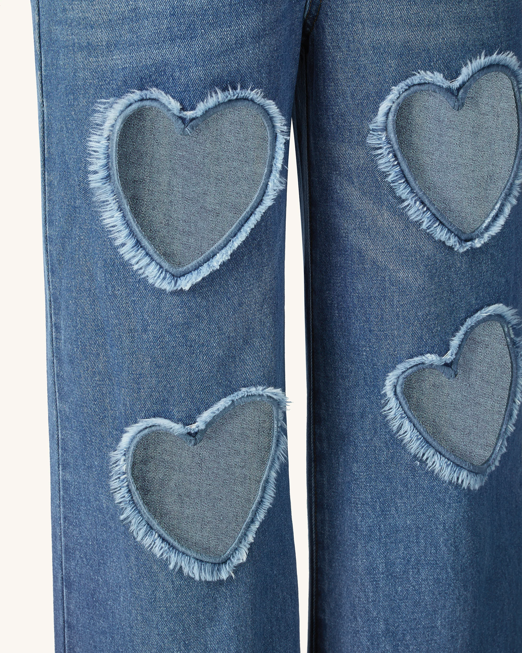 Sophia Embellished Heart Cut-Out Denim Jeans - Medium Blue - Image 9
