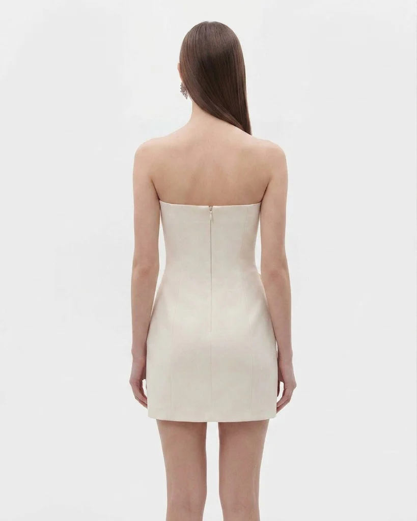 Strapless Floral Appliqué Dress - White - Image 2