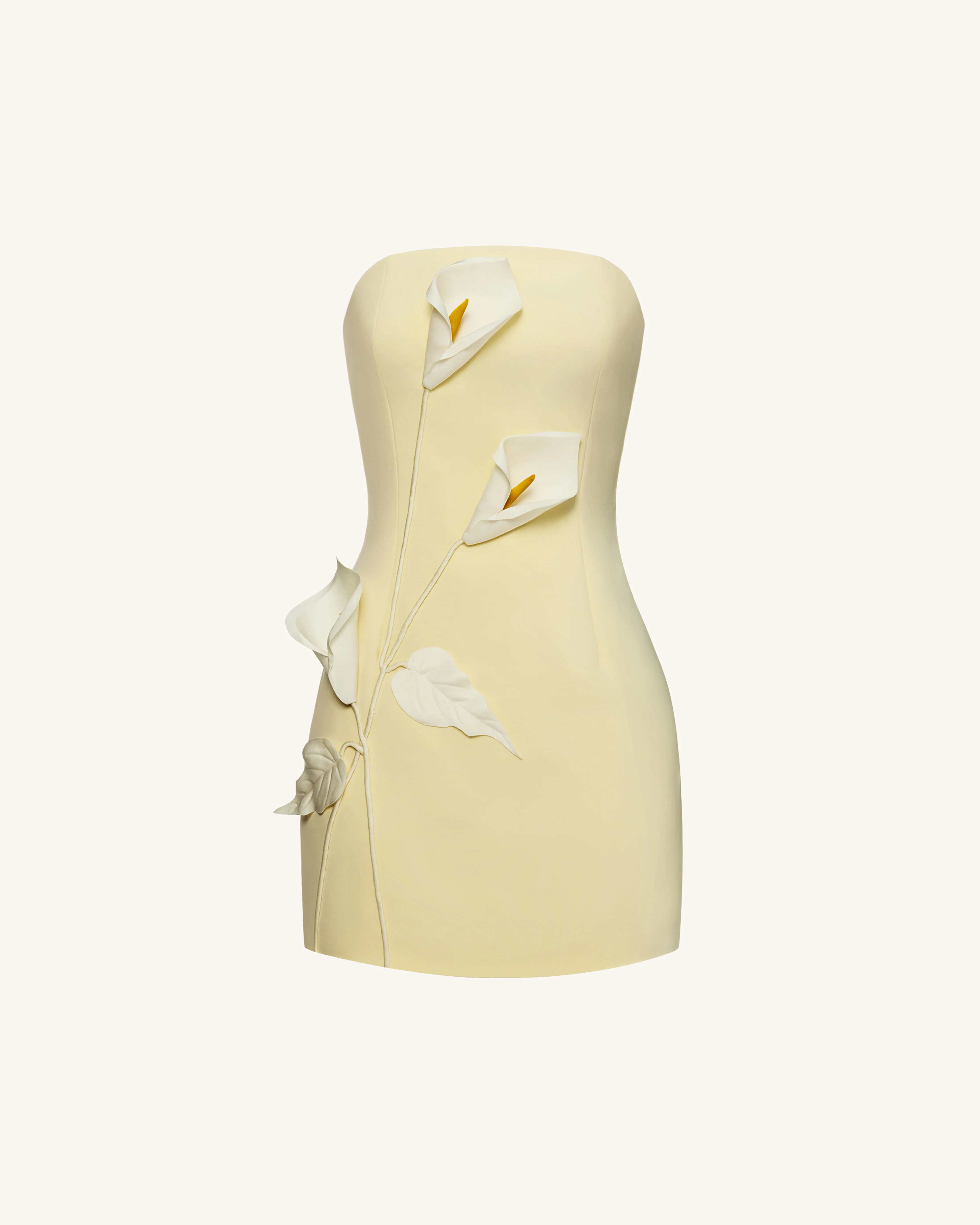 Strapless Floral Appliqué Dress - Yellow - Image 2