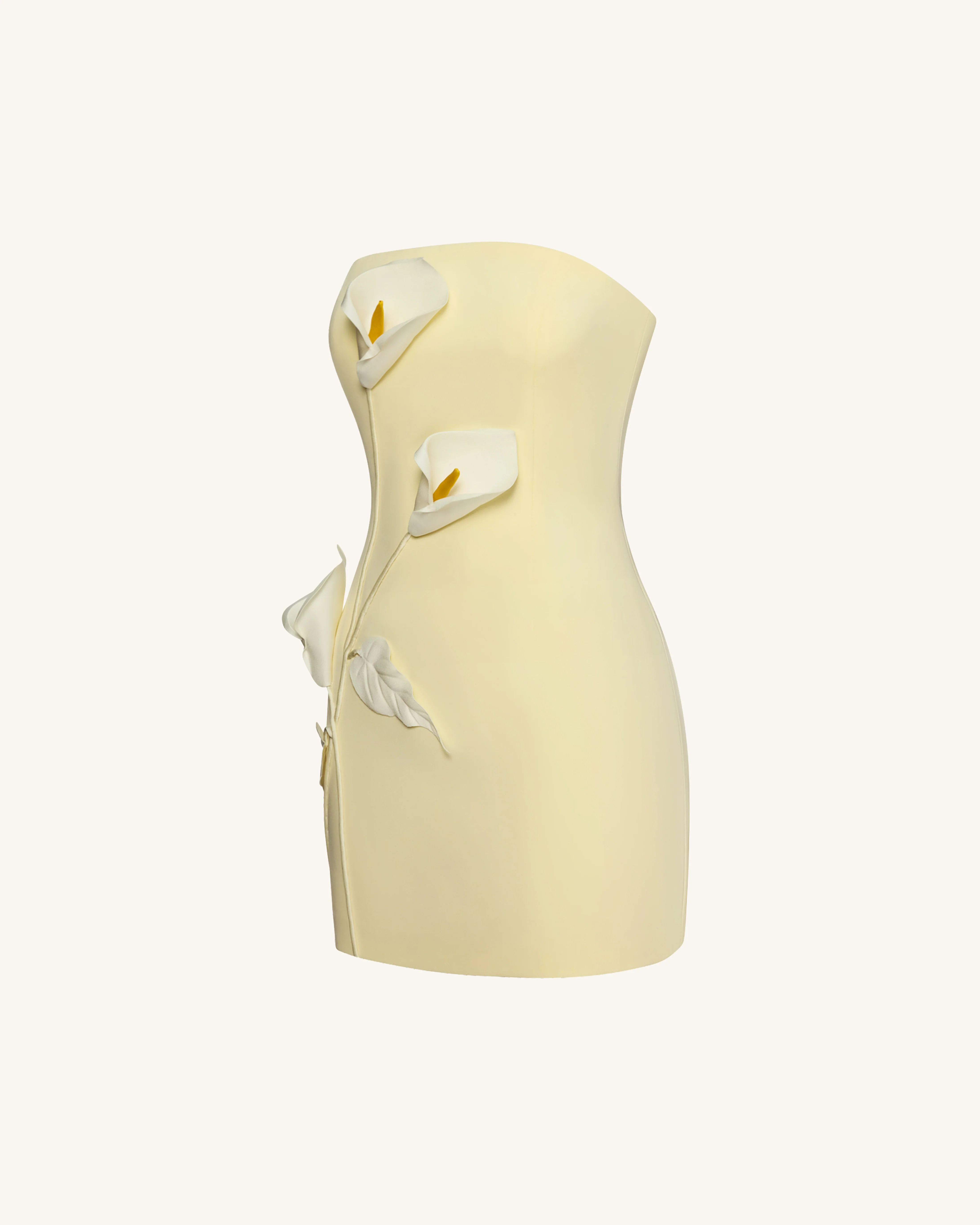 Strapless Floral Appliqué Dress - Yellow - Image 3