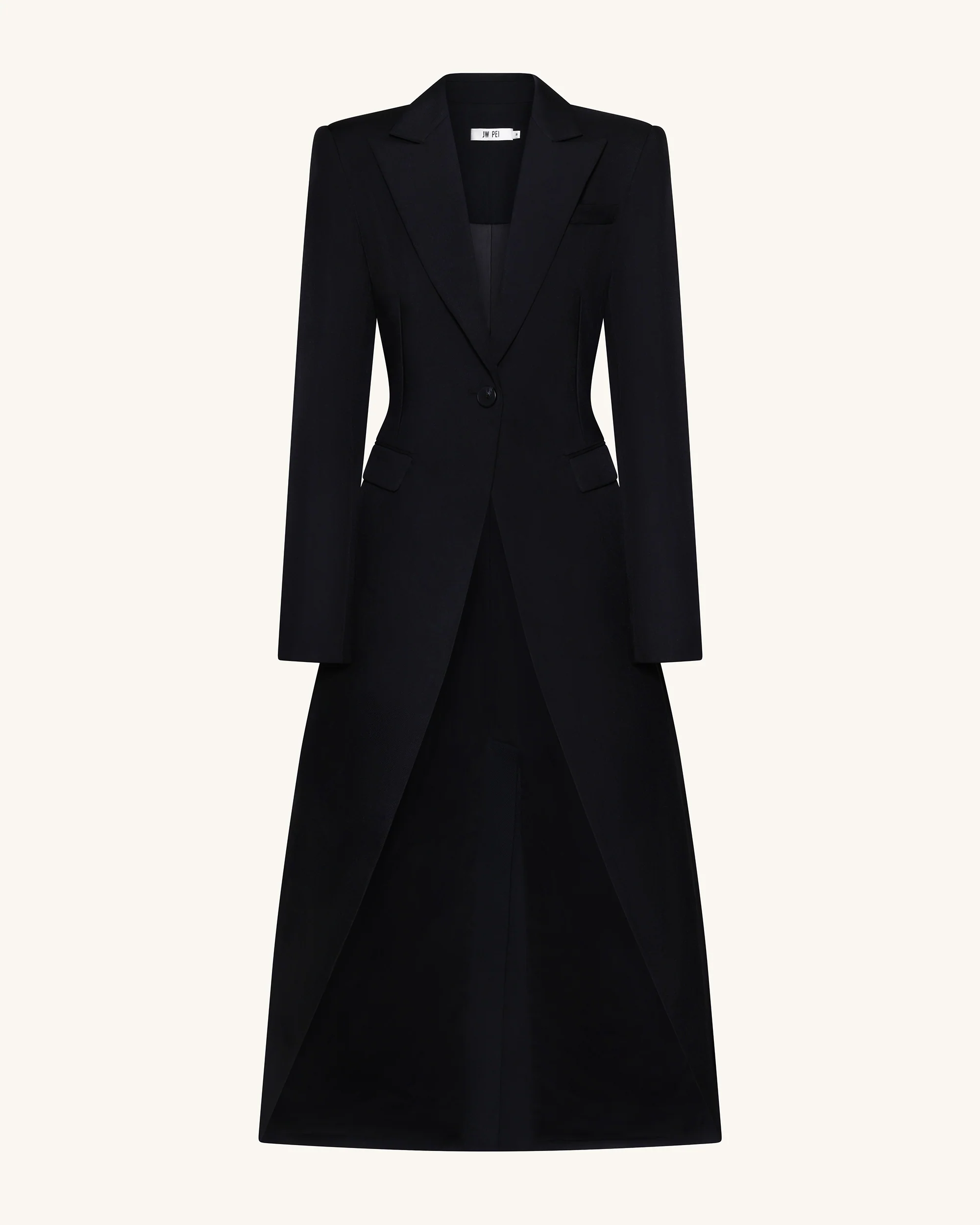 Structured Peak-Lapel Cutaway Maxi Blazer - Black - Image 2