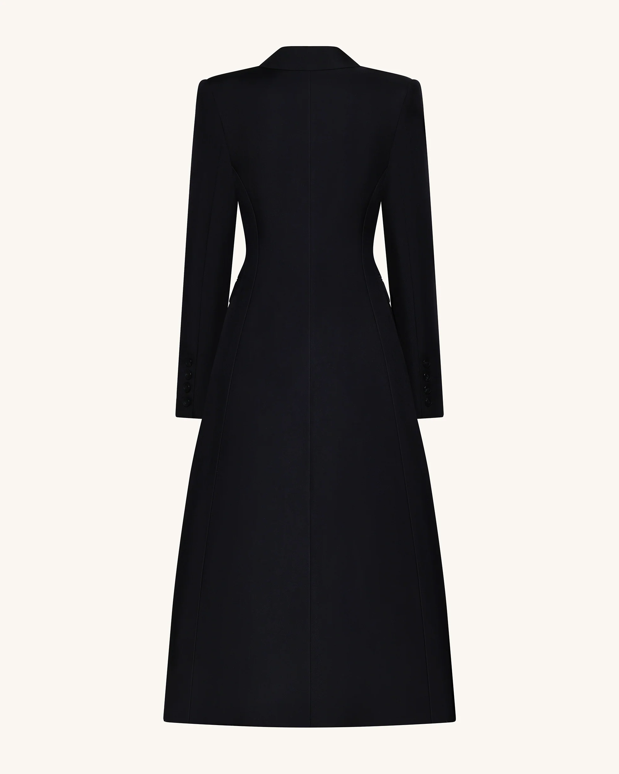 Structured Peak-Lapel Cutaway Maxi Blazer - Black - Image 3