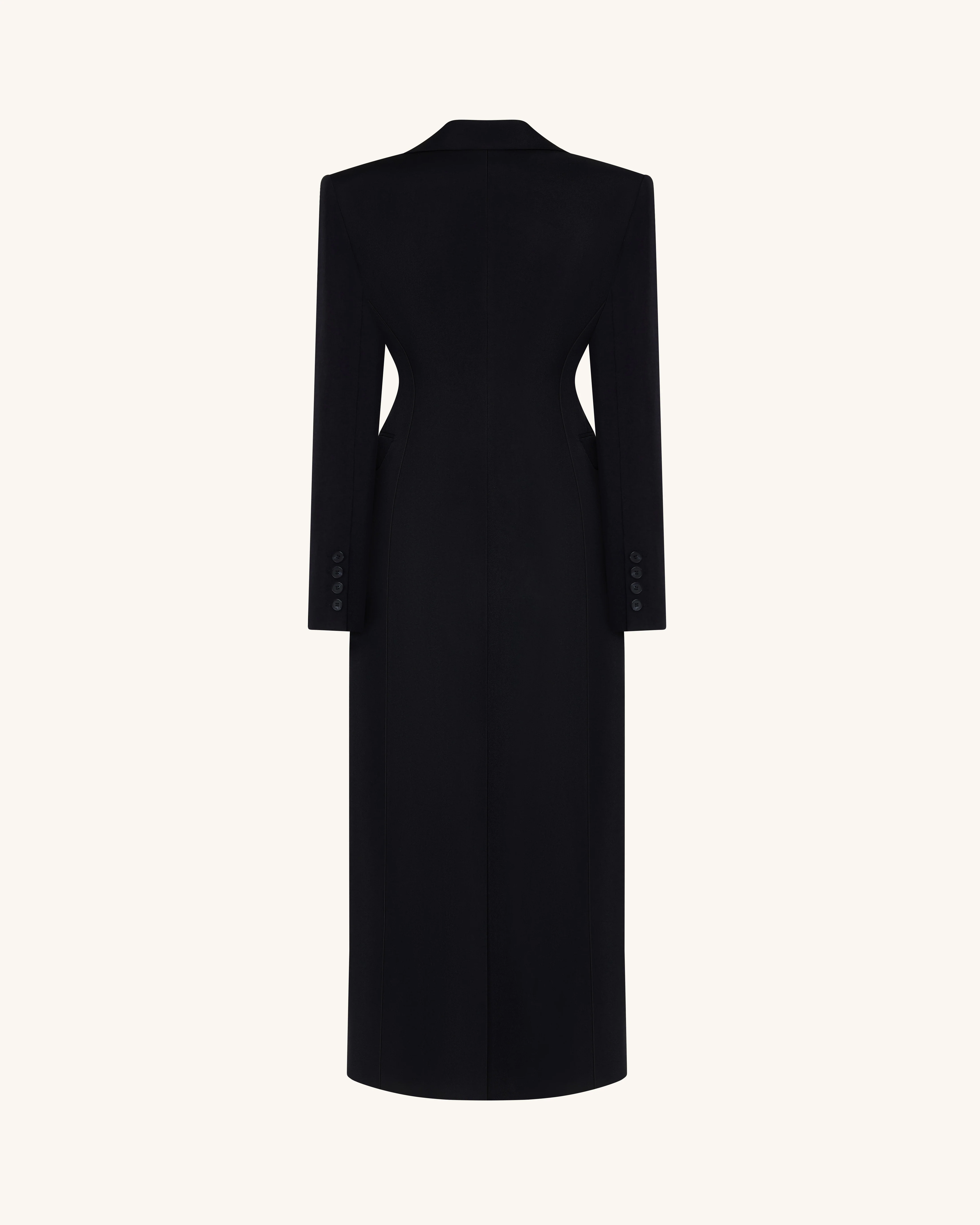Structured Shoulder Fitted Lapel Maxi Coat - Black - Image 4
