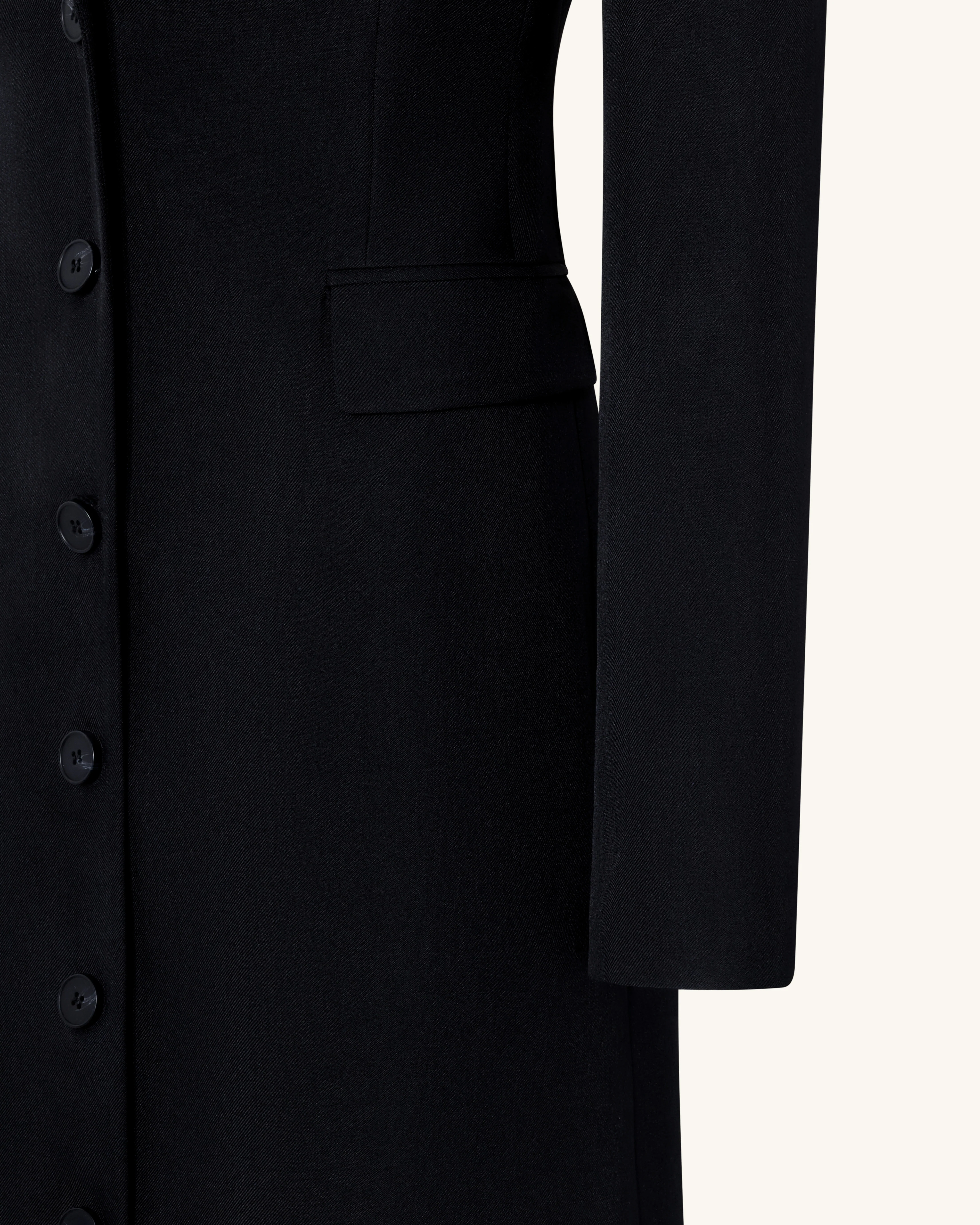 Structured Shoulder Fitted Lapel Maxi Coat - Black - Image 5