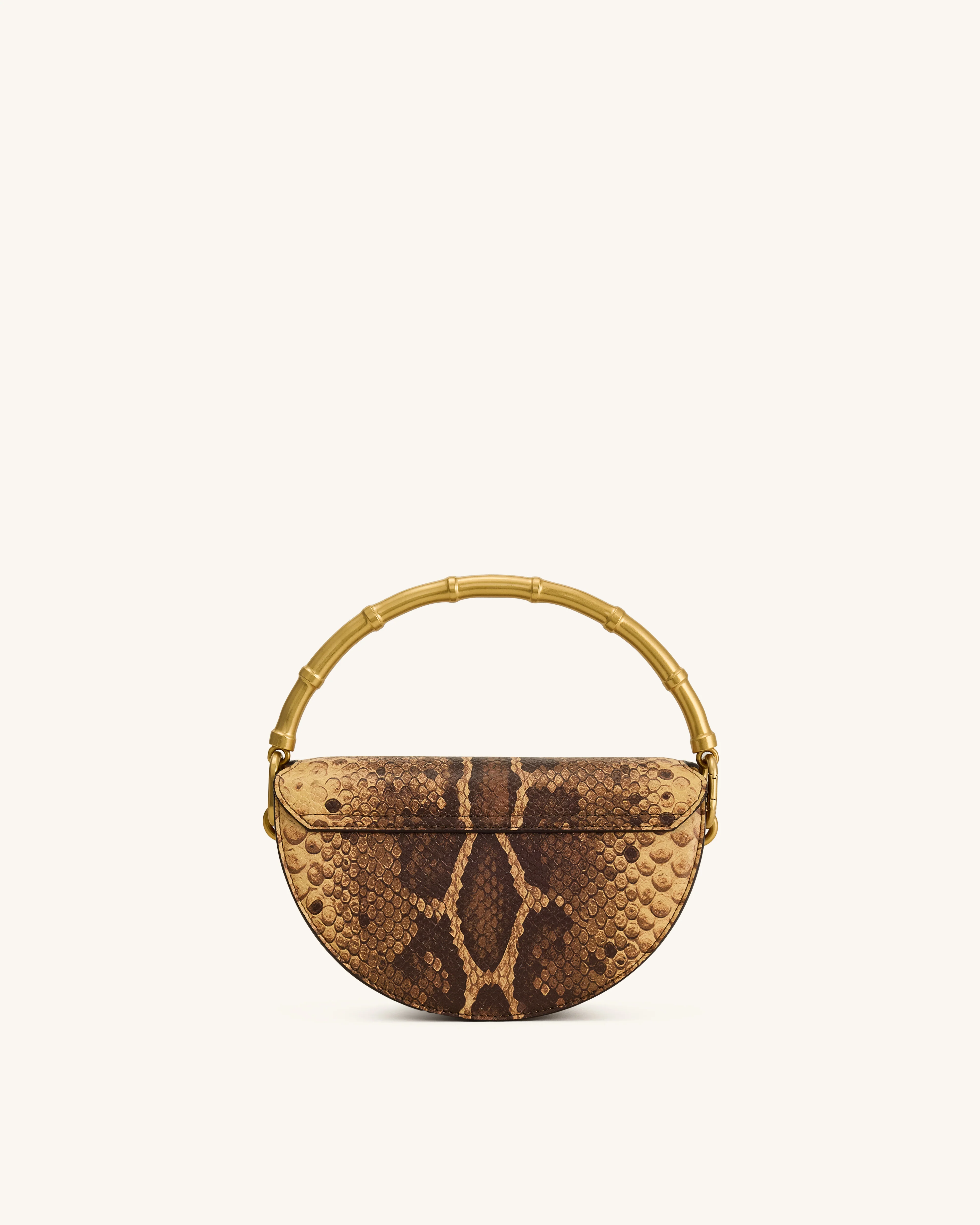 Sylvie Snake Print Half-Moon Top Handle Bag - Yellowish Brown - Image 3