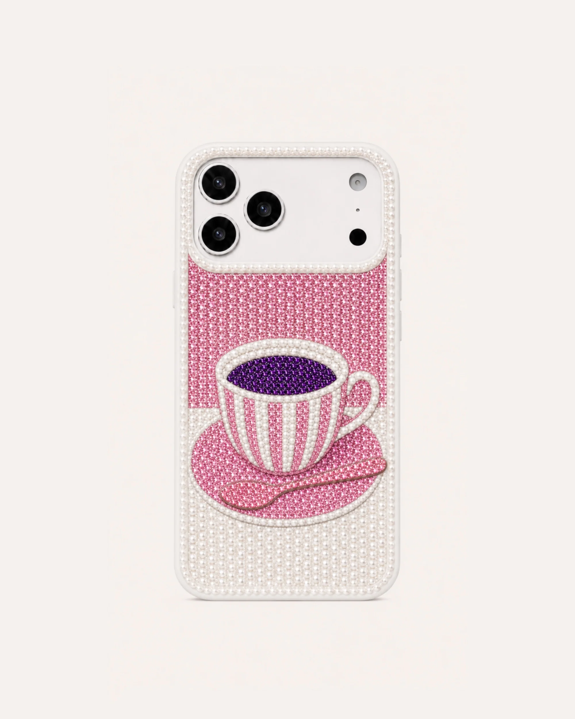 Tea Cup Rhinestone Phone Case – White