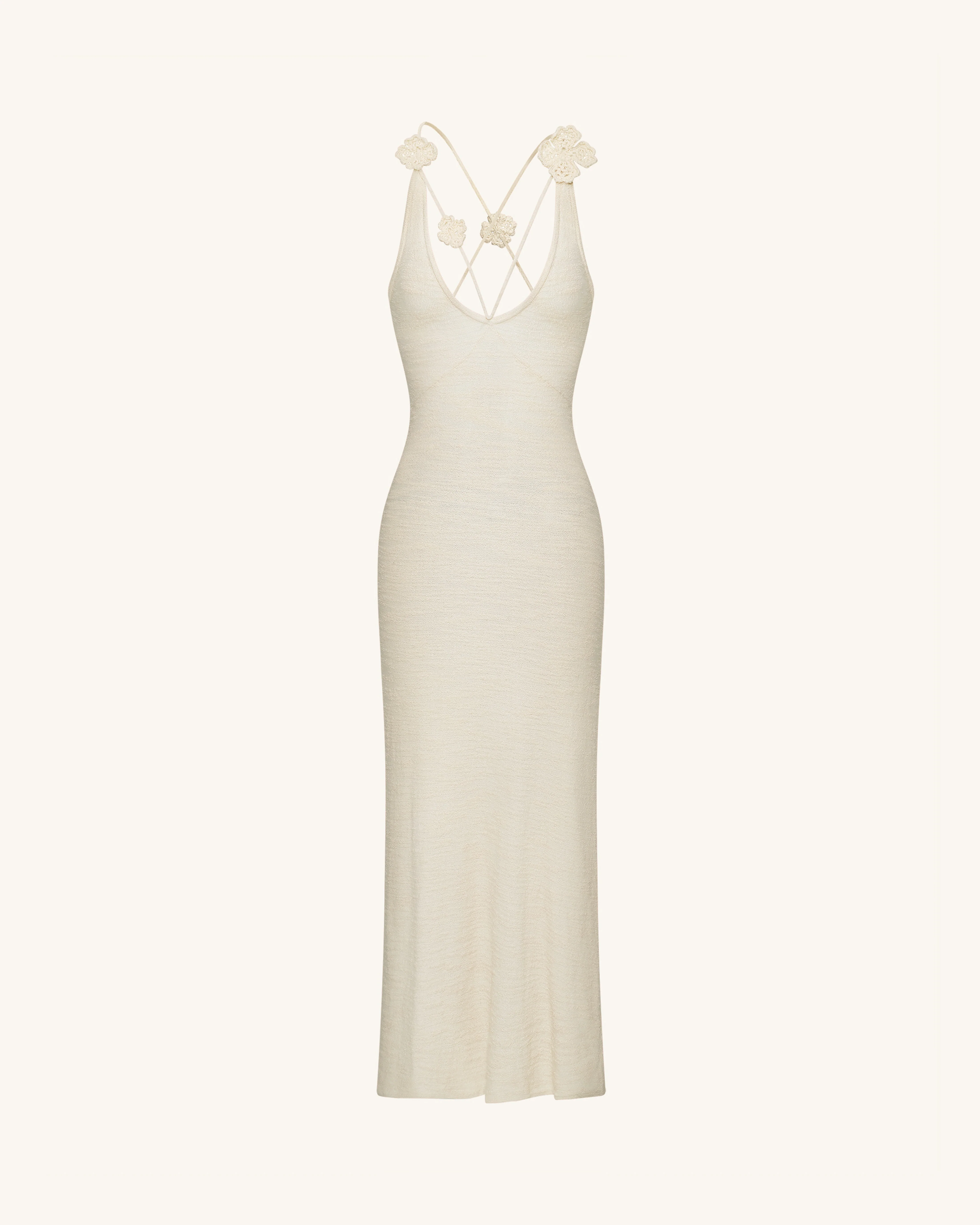 Textured Knit Halter Maxi Dress - Cream - Image 3