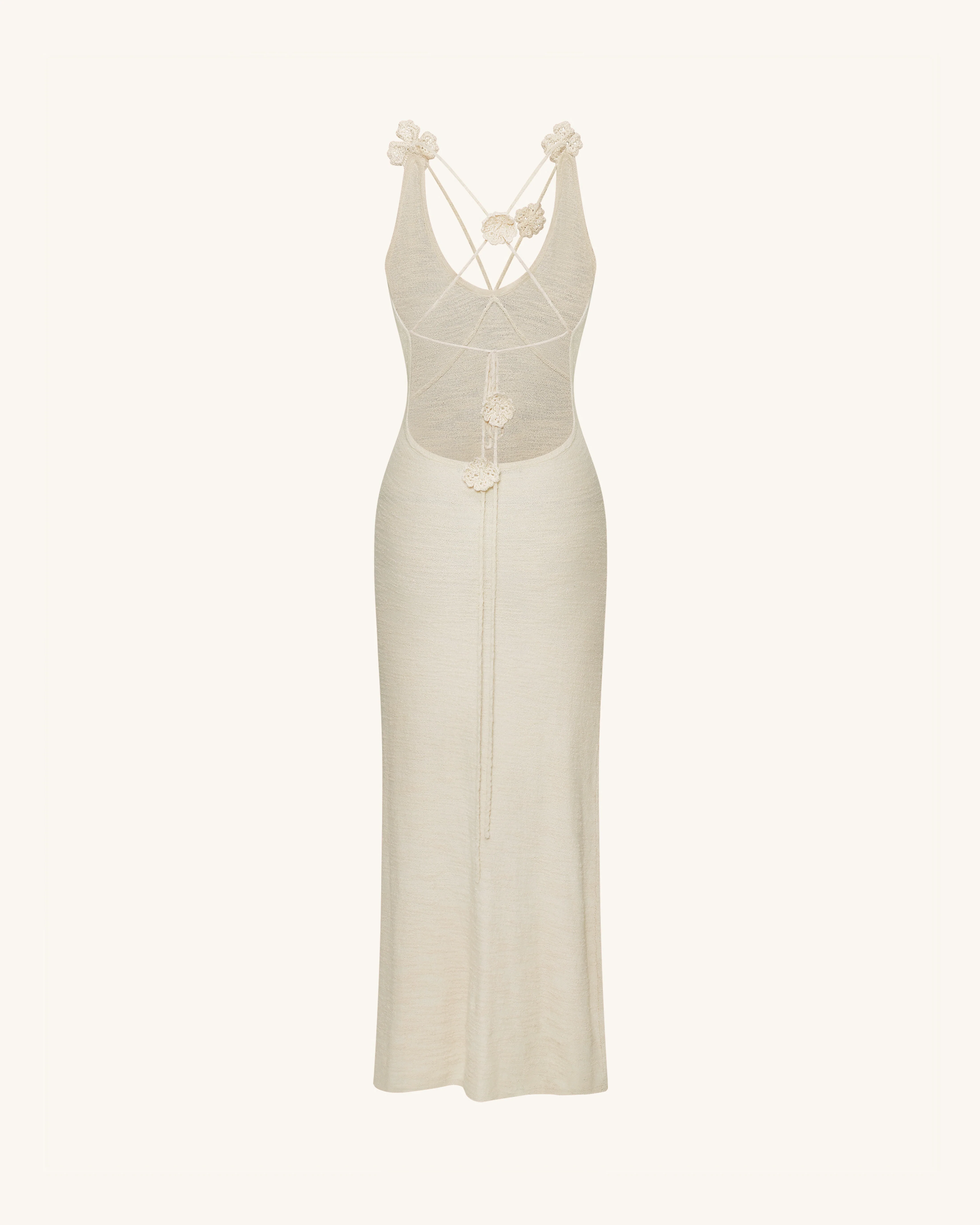 Textured Knit Halter Maxi Dress - Cream - Image 4