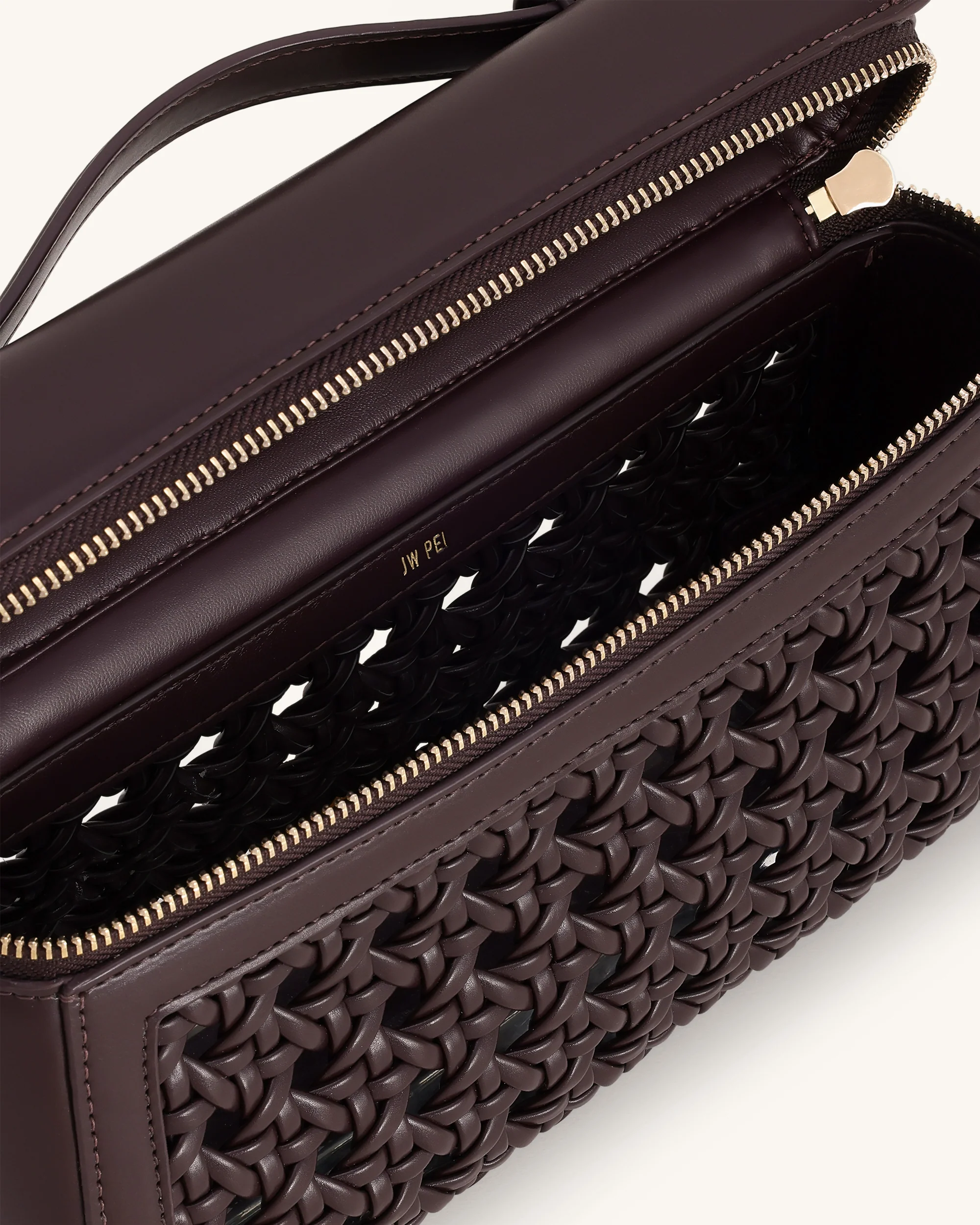 Thea Large Woven Top Handle Bag - Dark Red - Image 4