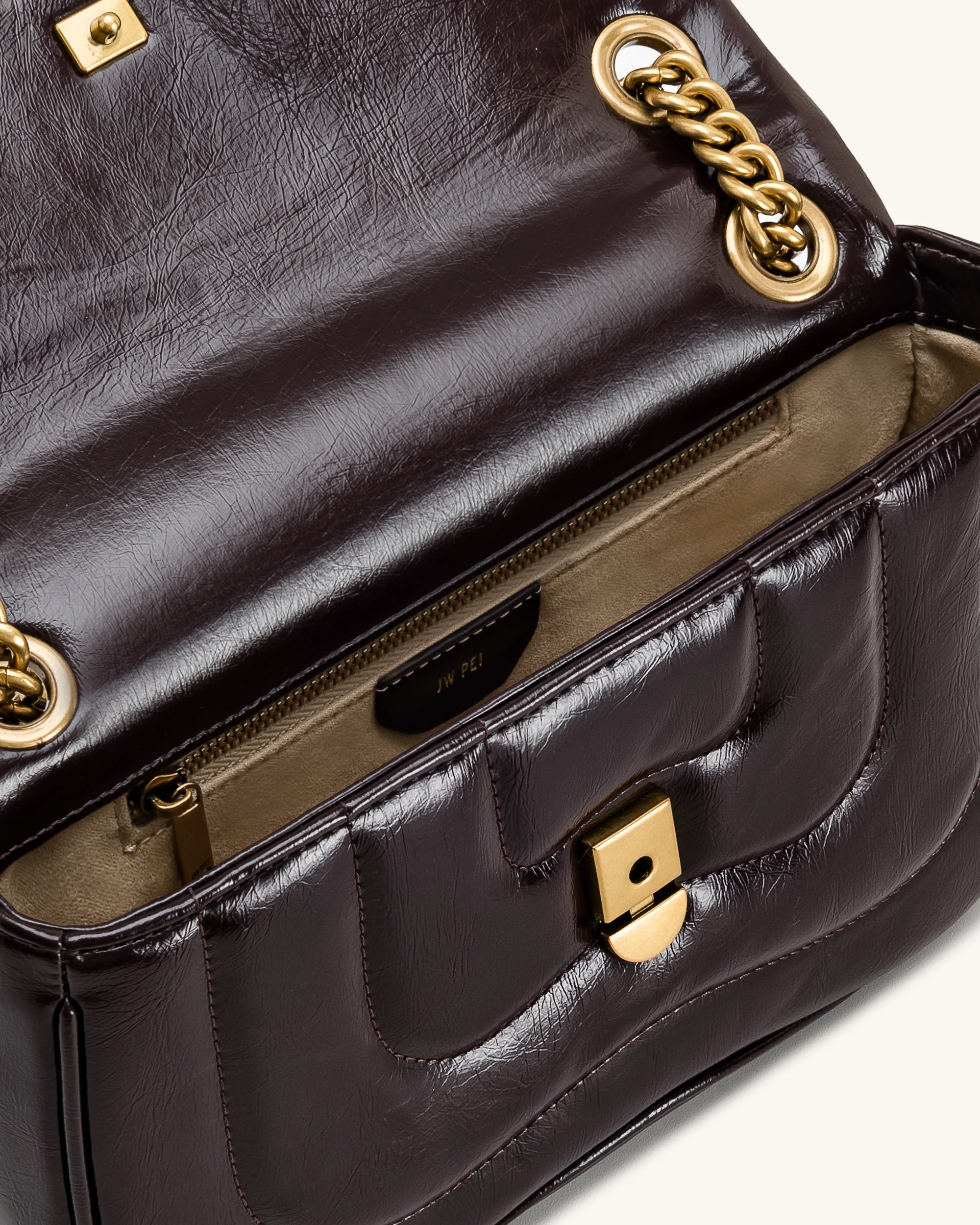 Tina Quilted Chain Crossbody - Deep Claret Brown - Image 4