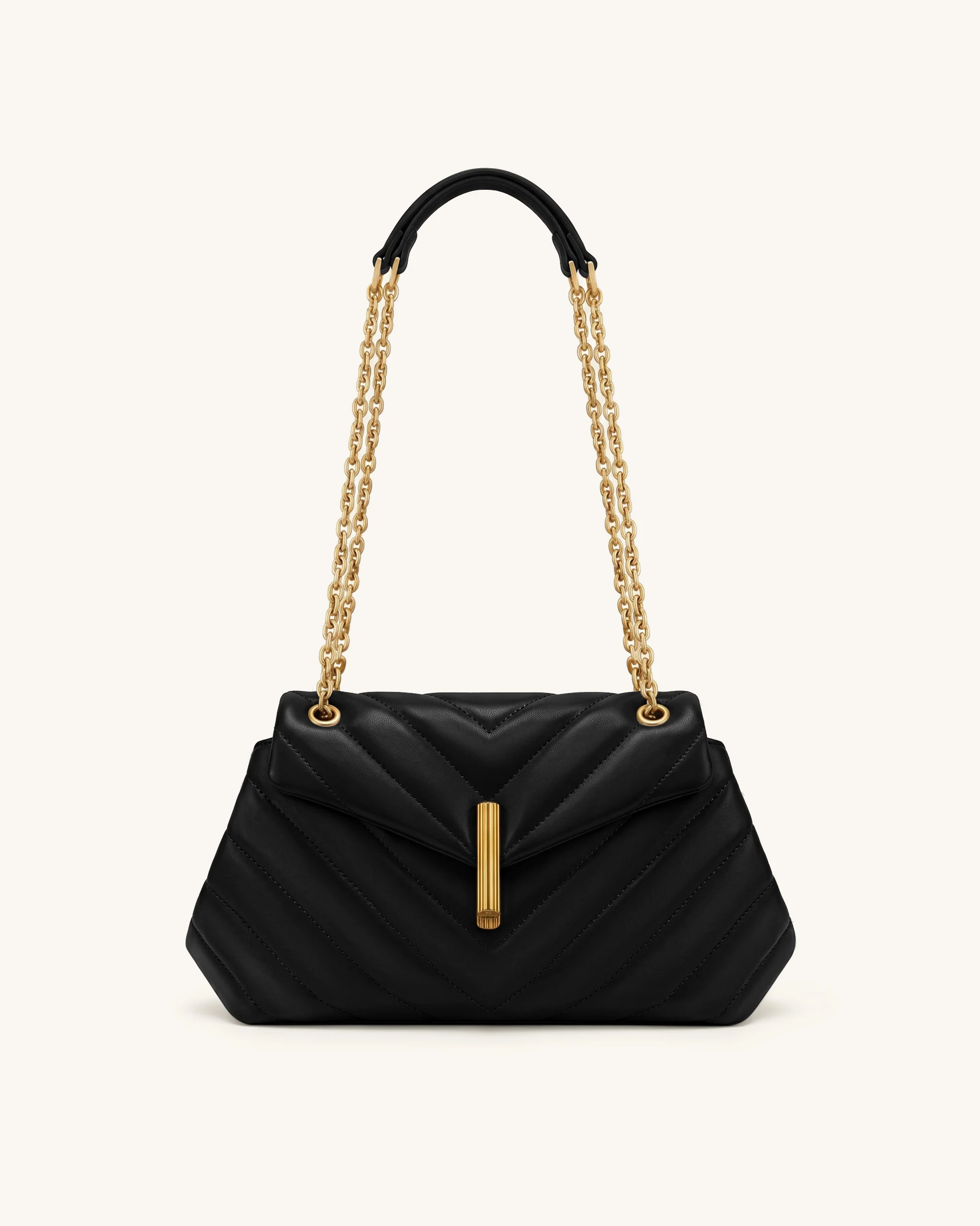 Valerie Quilted Chain Flap Shoulder Bag - Black
