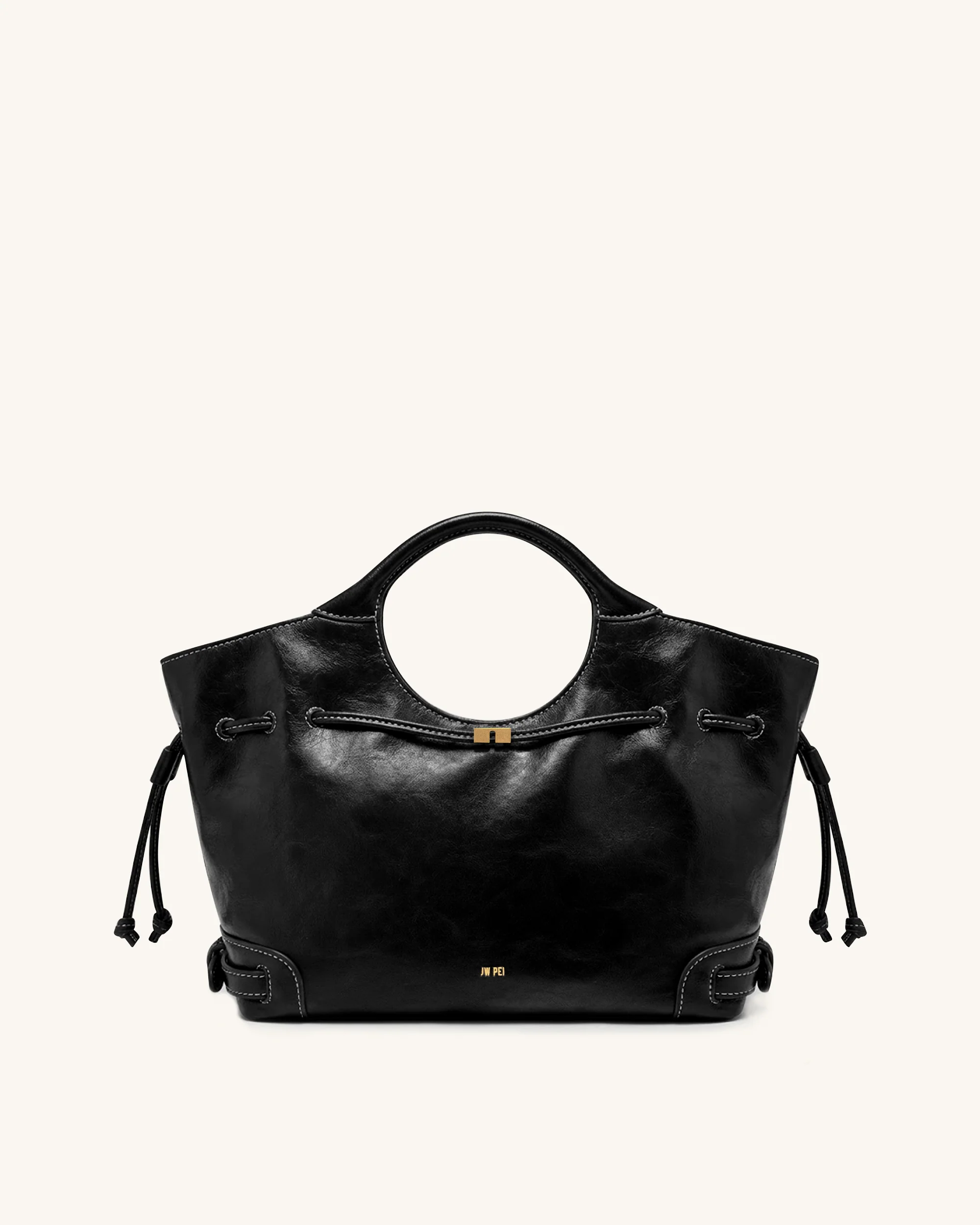 Virelle Waxed Vegan Leather Drawstring Tote Bag - Black