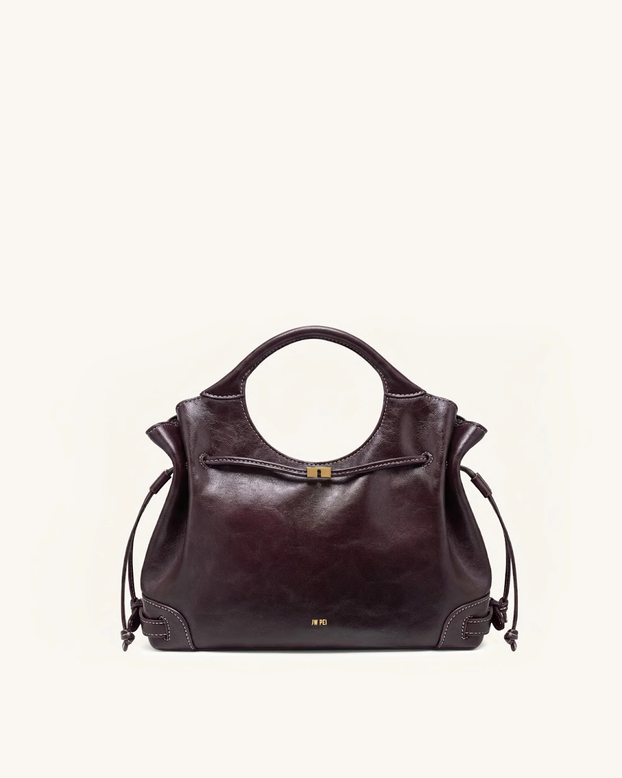 Virelle Waxed Vegan Leather Drawstring Tote Bag - Burgundy - Image 2