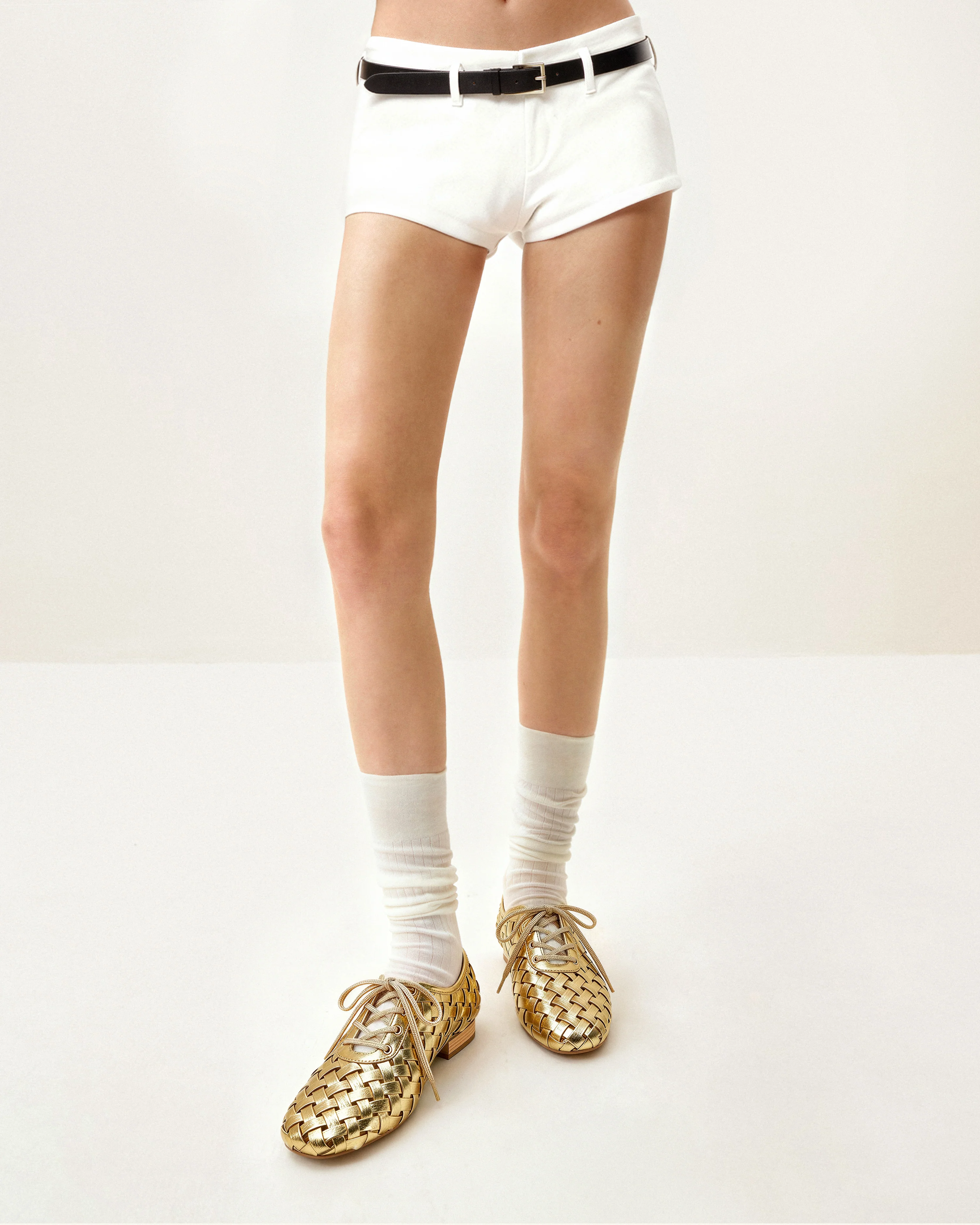 Kayla Weave Strap Flat Shoes - Gold - Image 2