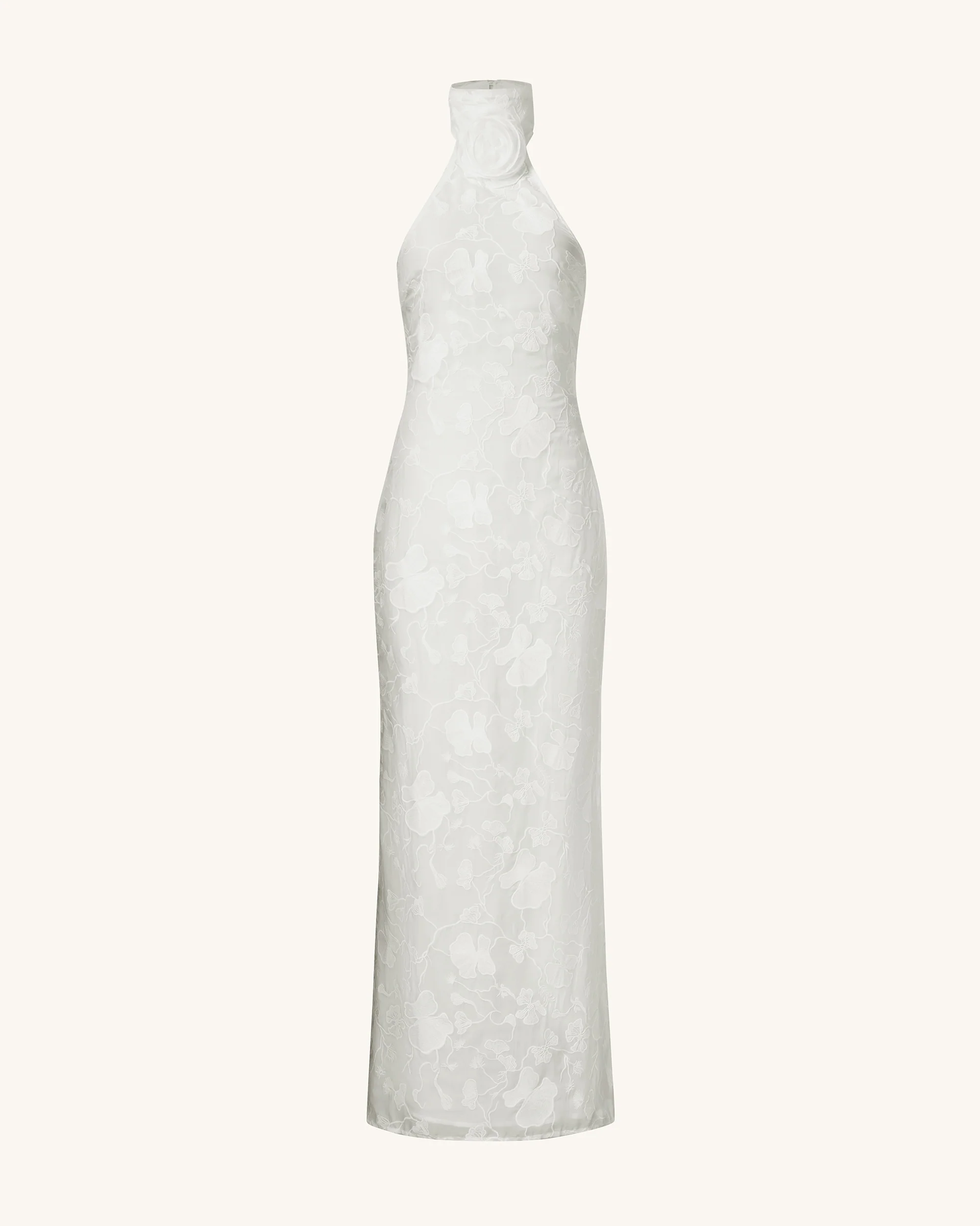 Uliana White Floral Lace Halterneck Maxi Dress - White - Image 5