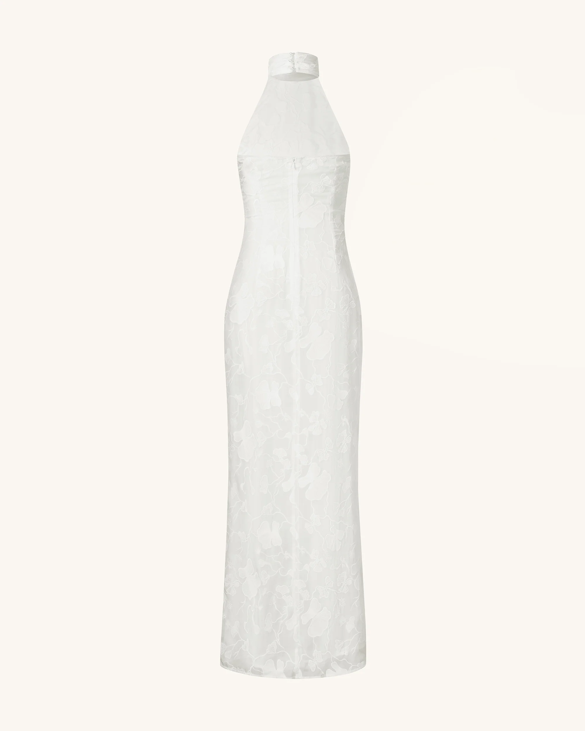 Uliana White Floral Lace Halterneck Maxi Dress - White - Image 6