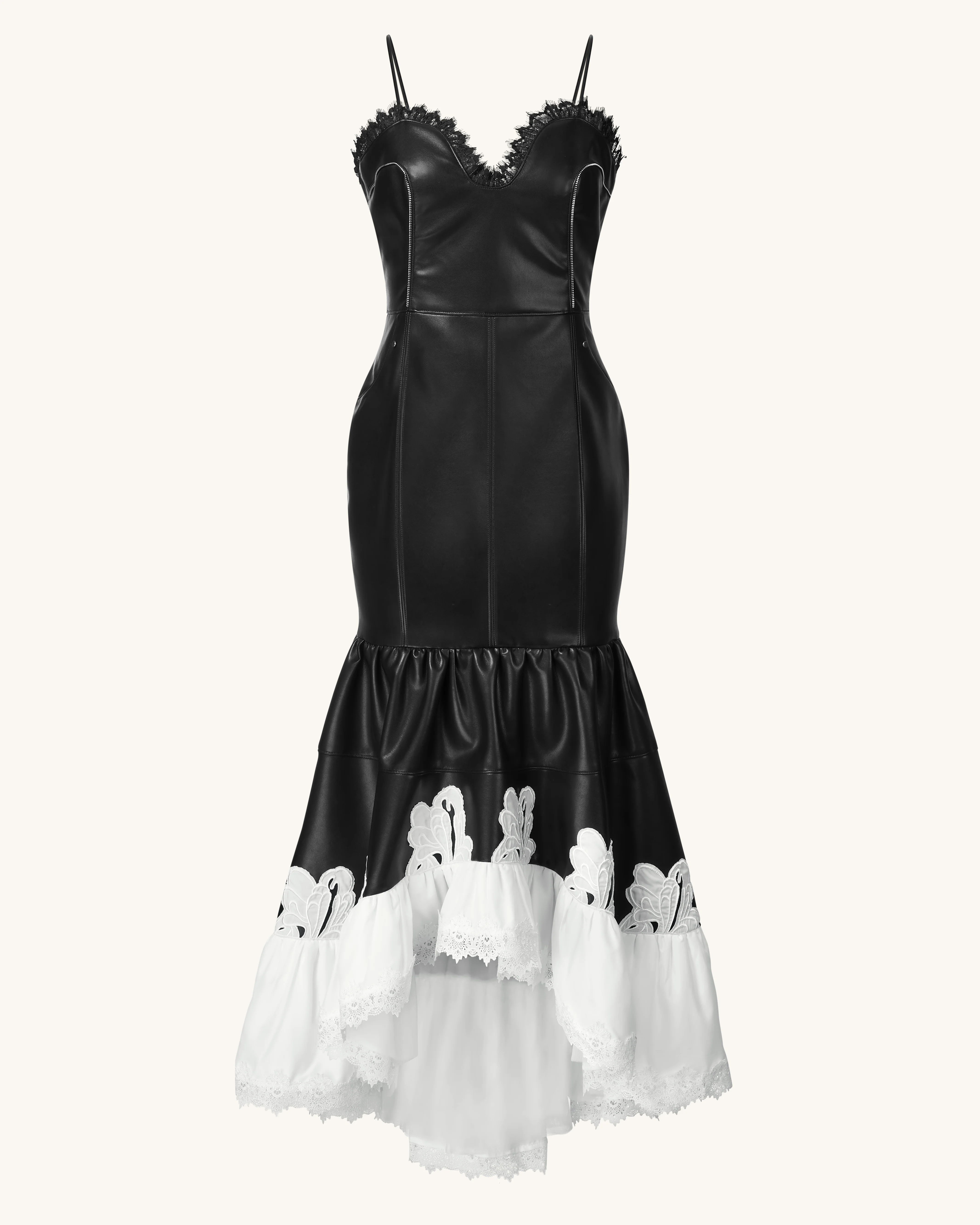 Zora Lace Trim Leather Dress - Black - Image 3