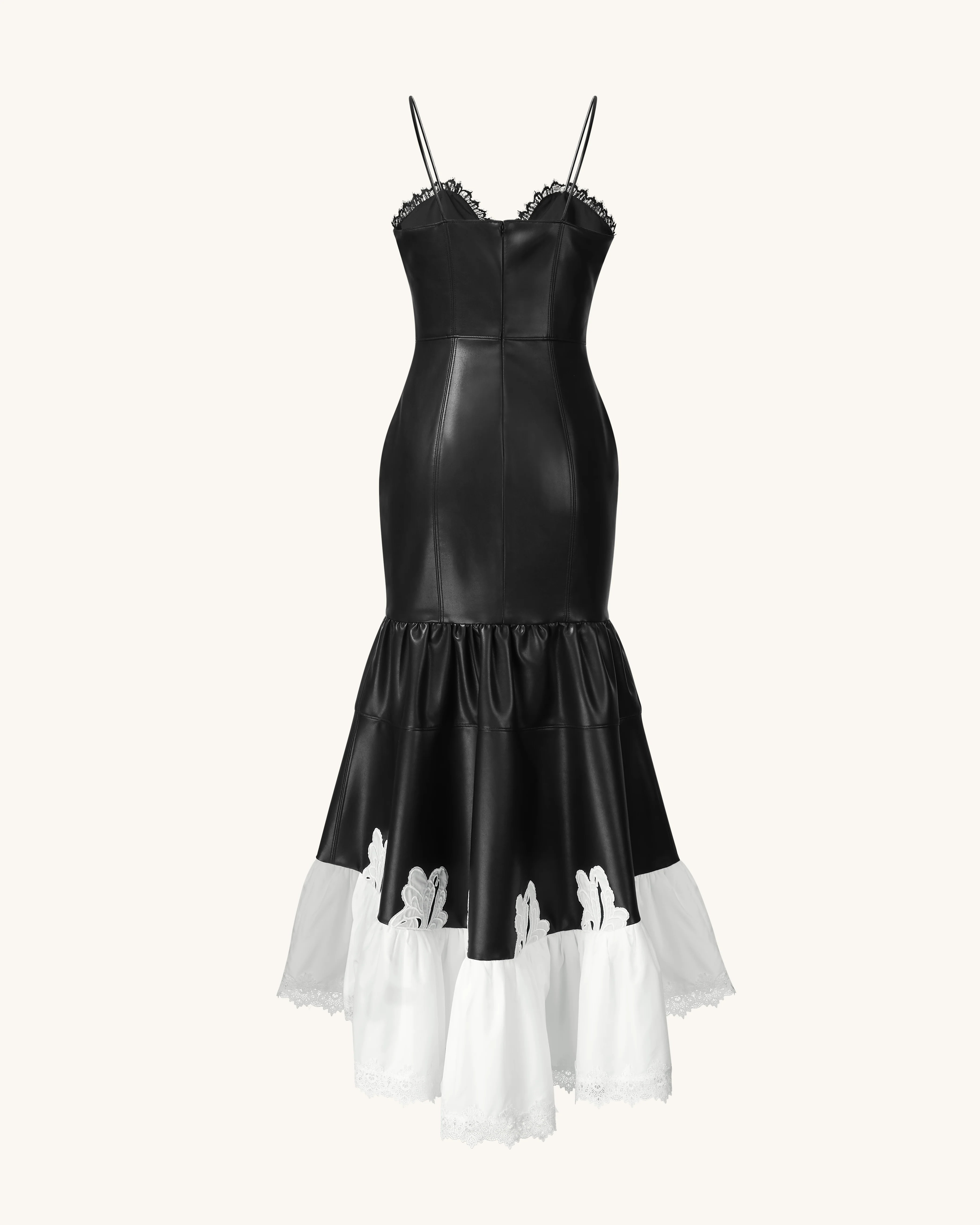 Zora Lace Trim Leather Dress - Black - Image 4