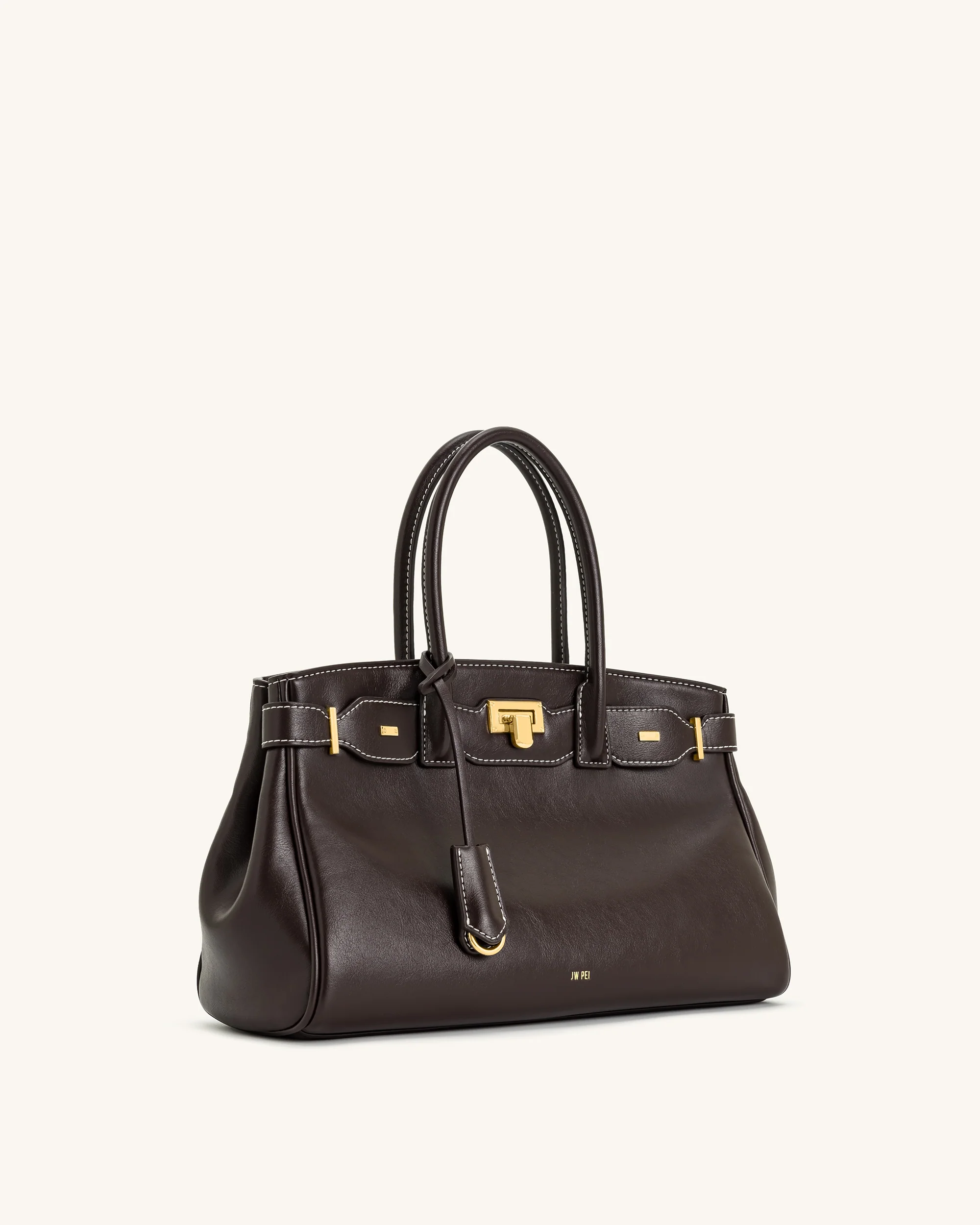 Ziva Metal Lock Decoration Tote Bag - Dark Brown - Image 2